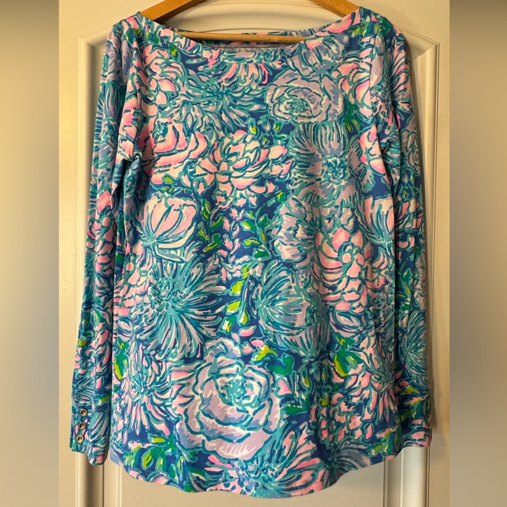 Floral Long Sleeve Top in Pink and Blue